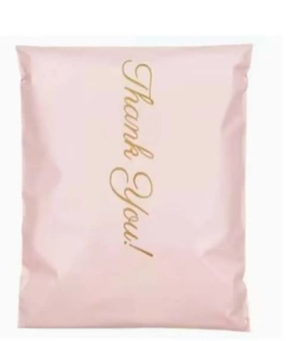Pink Waterproof Self-Adhesive Poly Mailing Bags with Gold 'Thank You' Script
